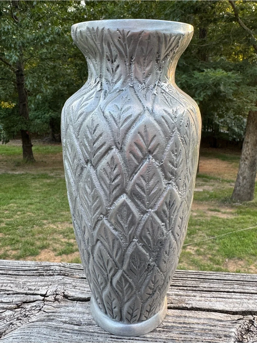 POTTERY BARN Embossed Leaf Design Pewter 12